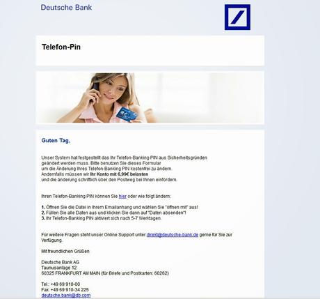Neues Jahr neue Betrügereien - Telefon-Pin muss geändert werden - Ihre Deutsche Bank AG