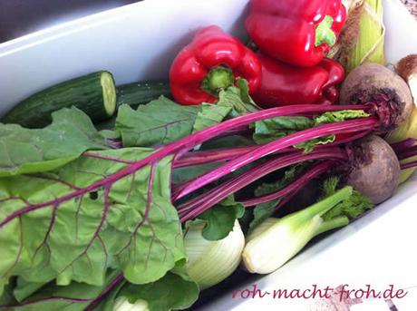 Im Gemüsefach: Zucchini, Gurken, Fenchel, Mais, Rote Bete, Paprika