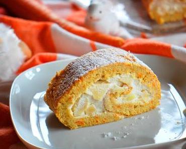 Möhren-Biskuitroulade mit Apfel-Quark-Füllung {Haddu Möhrchen? Ne, Hasi! Ich habe 'ne ganze Möhrchenrolle!}