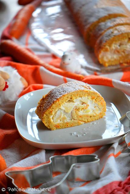 Möhren-Biskuitroulade mit Apfel-Quark-Füllung {Haddu Möhrchen? Ne, Hasi! Ich habe 'ne ganze Möhrchenrolle!}