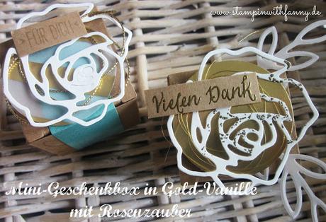 Mini-Geschenkschachteln in gold-vanille mit Rosenzauber