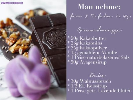 [bakes...] Chocolate with caramelised Walnuts and Lavender {Feinste Schokolade Selber Machen}