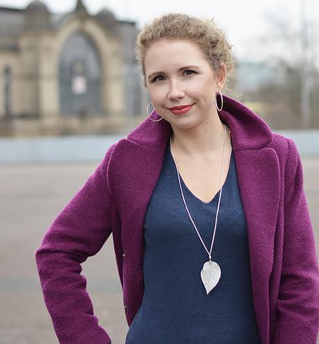 Outfit: Patterned Spring Pants, Reebok Classics & Purple Coat