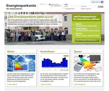 Energiesparkonto Webseite für Unternehmen