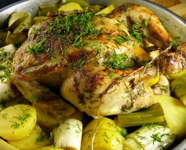 Brathühnchen mit Lauch und Dill