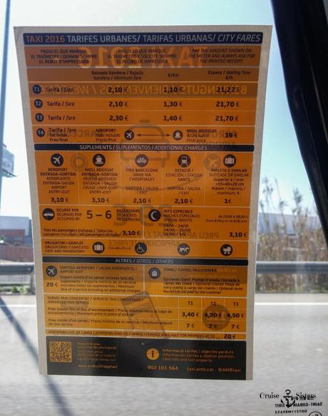 Preisliste von Mytaxi in Barcelona Spanien