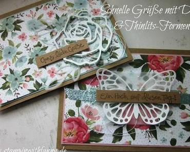 "Ganz liebe Grüße" mit Rosengarten und Geburtstagsstrauß (zum Muttertag etc.)