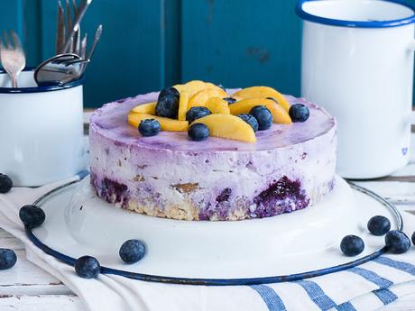 no bake Blaubeer-Pfirsich-Kokos Cheesecake