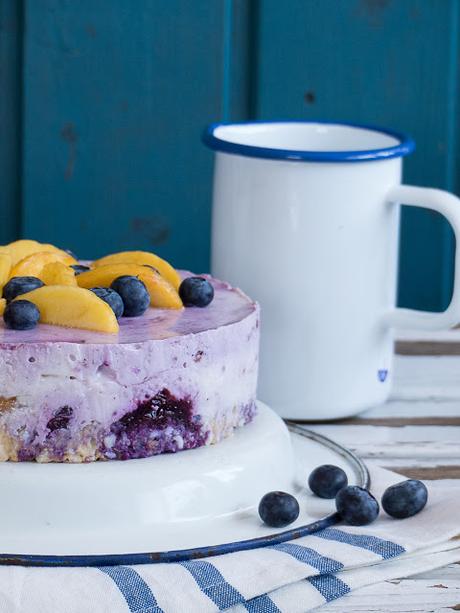 no bake Blaubeer-Pfirsich-Kokos Cheesecake