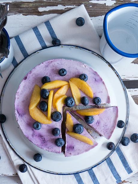 no bake Blaubeer-Pfirsich-Kokos Cheesecake