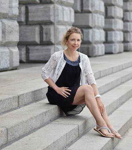 Outfit: Metallic Flats, Silk Dress and Lace Bolero