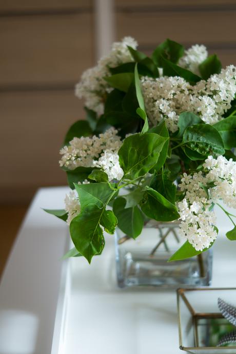 Blog + Fotografie by it's me! | fim.works | weißer Flieder in einer eckigen Glasvase