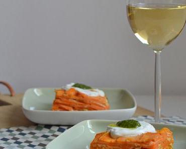 Süßkartoffel-Tortilla mit Ziegenfrischkäse, Basilikumpesto & und Juwel Riesling 2014