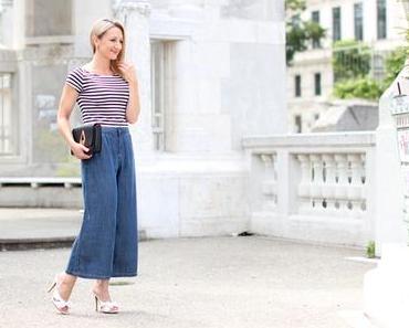 Striped top & denim culottes