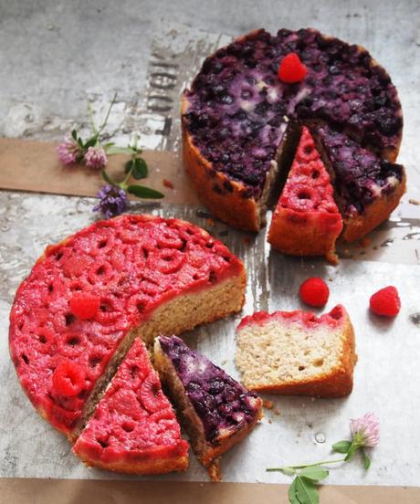 Raspberry & Blueberry Upside-Down Cake