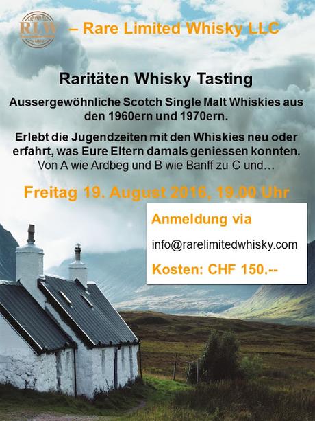 Raritäten Whisky Tasting am Freitag, 19. August 2016, 19 Uhr im Restaurant Aubergine, Horw