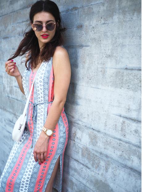 oasis midi dress with side slits sundress summer streetstyle quay all my love mirrored sunnglasses vacation peperosa metallic sandals