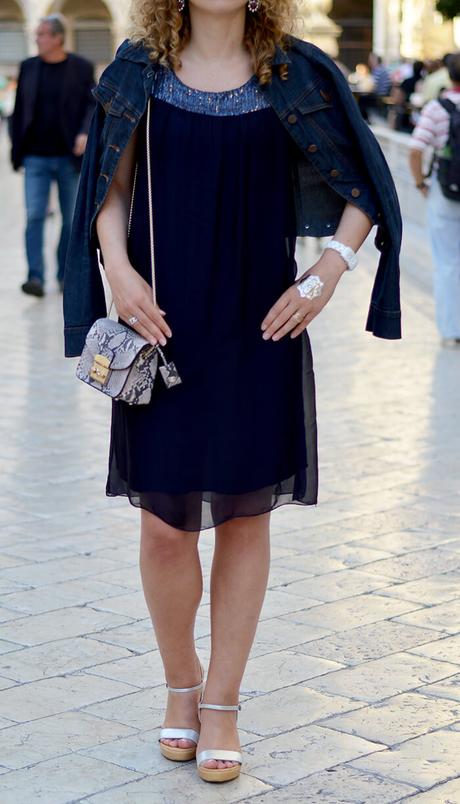 Outfit: Blue Silk Dress and Furla Metropolis for a night out in Dubrovnik