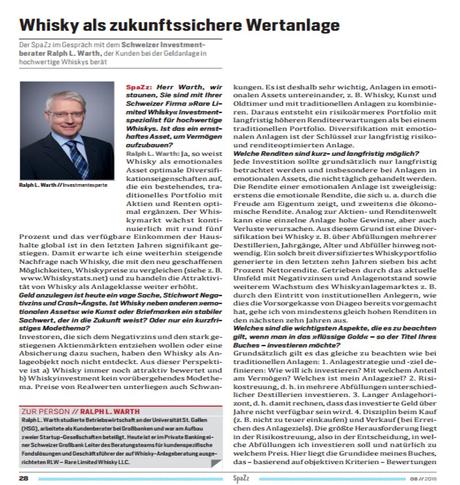 Whisky als zukunftssichere Wertanlage - SpaZz Interview mit Ralph Warth