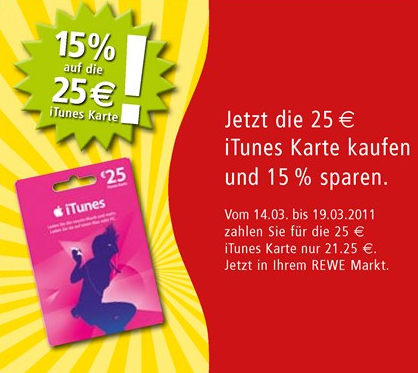 iTunes Karten bei REWE 15% reduziert