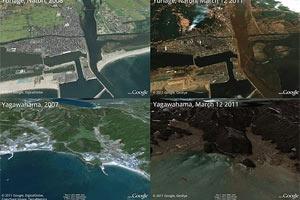Katastrophe in Japan. Google Earth und Maps zeigen Vorher-Nachher Bilder.