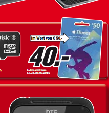 20% Ersparnis bei Media Markt für 50 EUR iTunes-Karten
