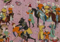 Der Schwarze Div Khazarvan tötet den Thronfolger des ersten Königs Gayumars, Siyamak. Schiraz, ca. 1560-1570 © Staatsbibliothek zu Berlin PK, Orientabteilung