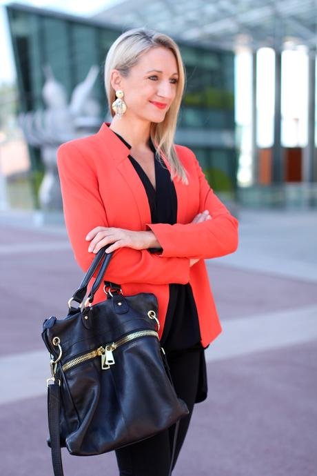 Black basics with a coral twist