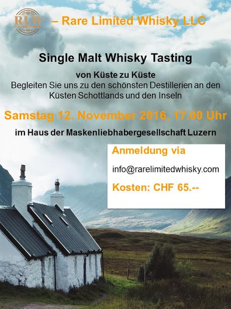 Whisky-Tasting im Haus der Maskenliebhabergesellschaft Luzern, Samstag 12. November 2016 ab 17 Uhr