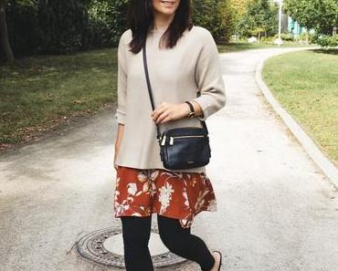 Herbstoutfit mit Sommerkleid von Mango