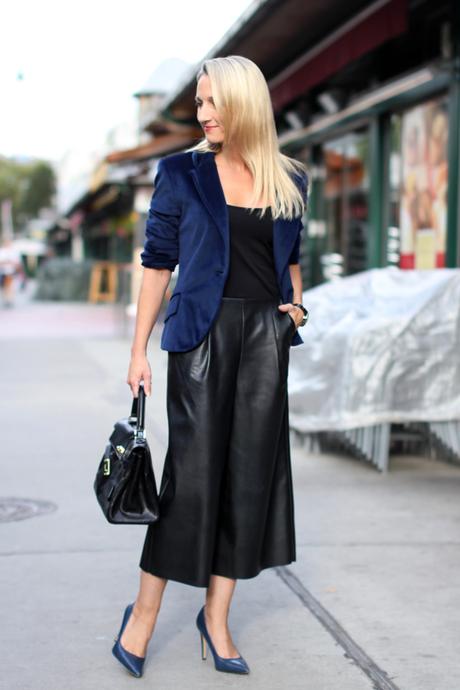 Velvet blazer & leather culottes
