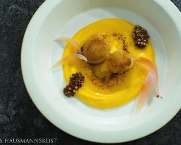 Kürbis und  Jakobsmuschel