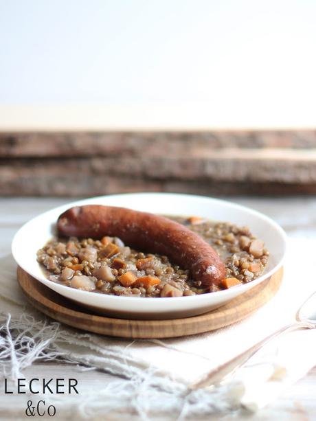 Linseneintopf Linsen, Eintopf, Kartoffeln, Karotten, Tina Kollmann, LECKER&CO, leckerundco, lecke rund co, lecker co, Linsensuppe, Eintopf mit Linsen
