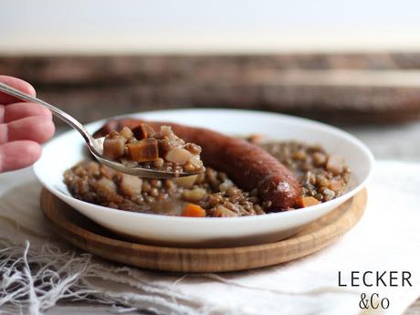 Linseneintopf Linsen, Eintopf, Kartoffeln, Karotten, Tina Kollmann, LECKER&CO, leckerundco, lecke rund co, lecker co, Linsensuppe, Eintopf mit Linsen