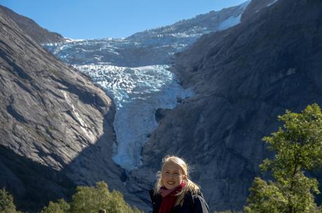 Cruise Sisters Juliet in front of the Briksdal Glacier