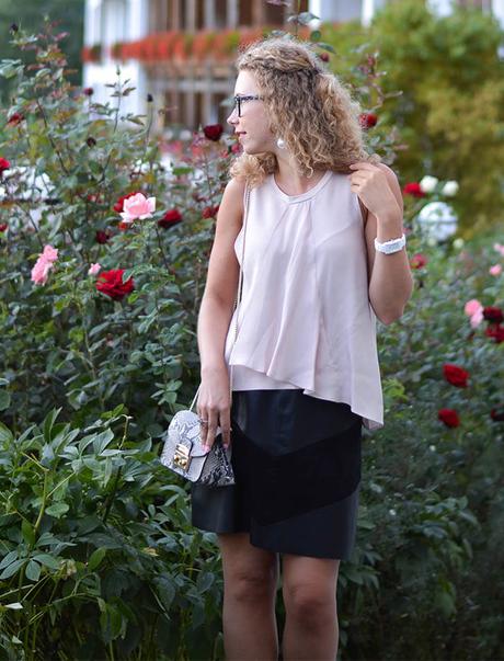 Outfit: Zara Blush Top and Leather Skirt with Furla & Pumps