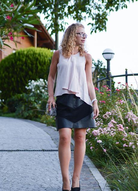 Outfit: Zara Blush Top and Leather Skirt with Furla & Pumps