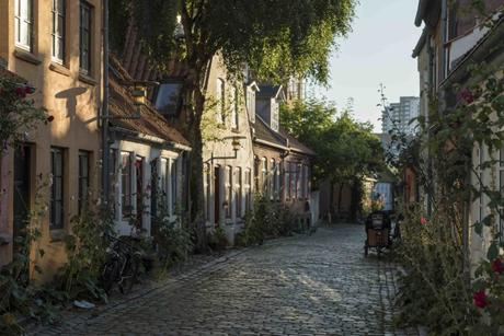 restaurierte alte Häuser an der historischen Mühlgasse Moellestien in Aarhus , 24.8.2016, Foto: Robert B. Fishman