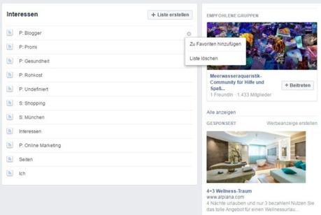 Facebook Interessen Liste