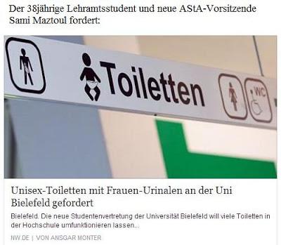 Genderwahn an der Uni-Bielefeld: Frauen sollen sich mit Männern die Toilette teilen und künftig im Stehen urinieren