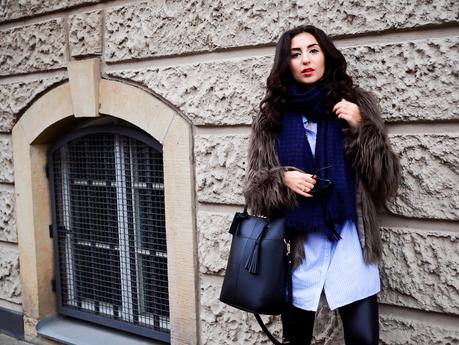 Leather Leggings and Faux Fur Jacket casual fakefur outfit only uterque boots blue scarf mango look girl female streetstyle samieze fashionblogger modeblog berlin-9
