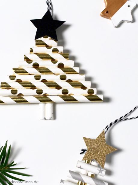 DIY Tannenbaum Weihnachtsanhänger aus Papier-Strohhalmen | DIY Christmas Ornaments made of Paper Straw