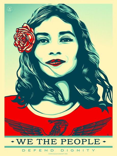 Plakat von Shepard Fairey                              Morgen internationaler Women's March gegen Trump