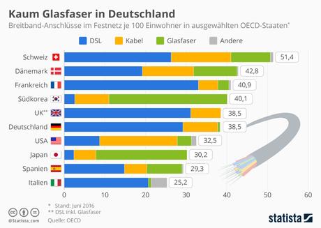 Infografik: Kaum Glasfaser in Deutschland | Statista