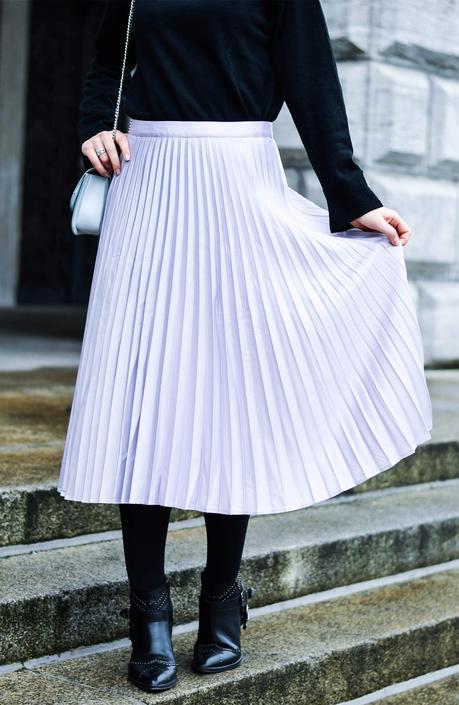 My Engagement Outfit: Metallic Pleated Skirt, Knit and Chanel Brooch