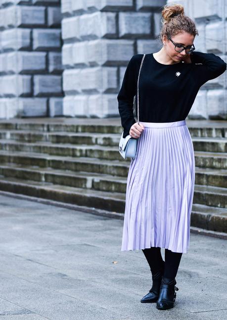 My Engagement Outfit: Metallic Pleated Skirt, Knit and Chanel Brooch