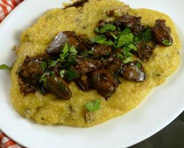 Hähnchenherzen süßsauer auf Pilzpolenta