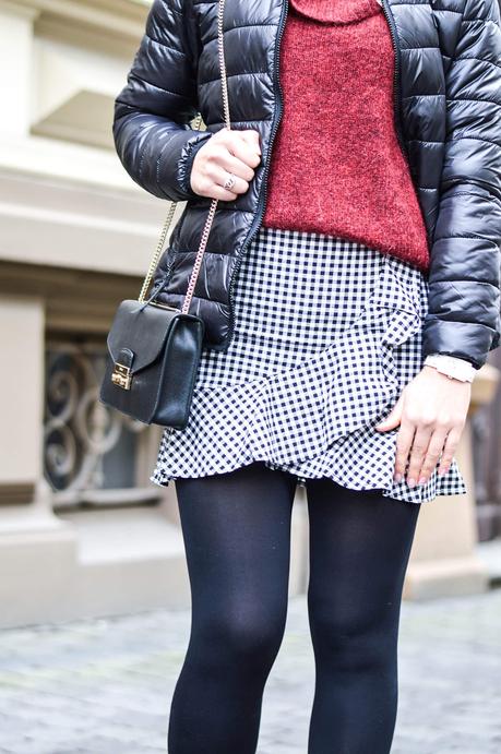 Outfit: Vichy Check Skirt with ruffles and Quilted Jacket from Karl Lagerfeld