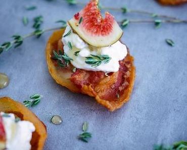 Bacon-Chip mit Ziegenkäse und Feige