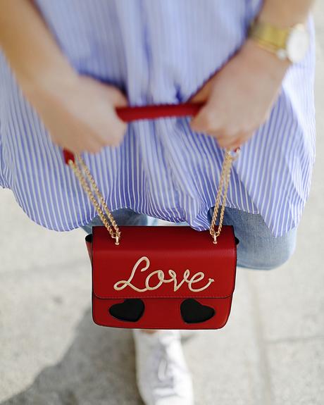 embroidered shirtdress shirt striped rose roses embroidery trend romwe dress love bag red colorful sassy classy boyfriend jeans quay sunnies shades spring look berlin samieze blog fashionblogger streetstyle inspiration post how to wear shirt dress jeans